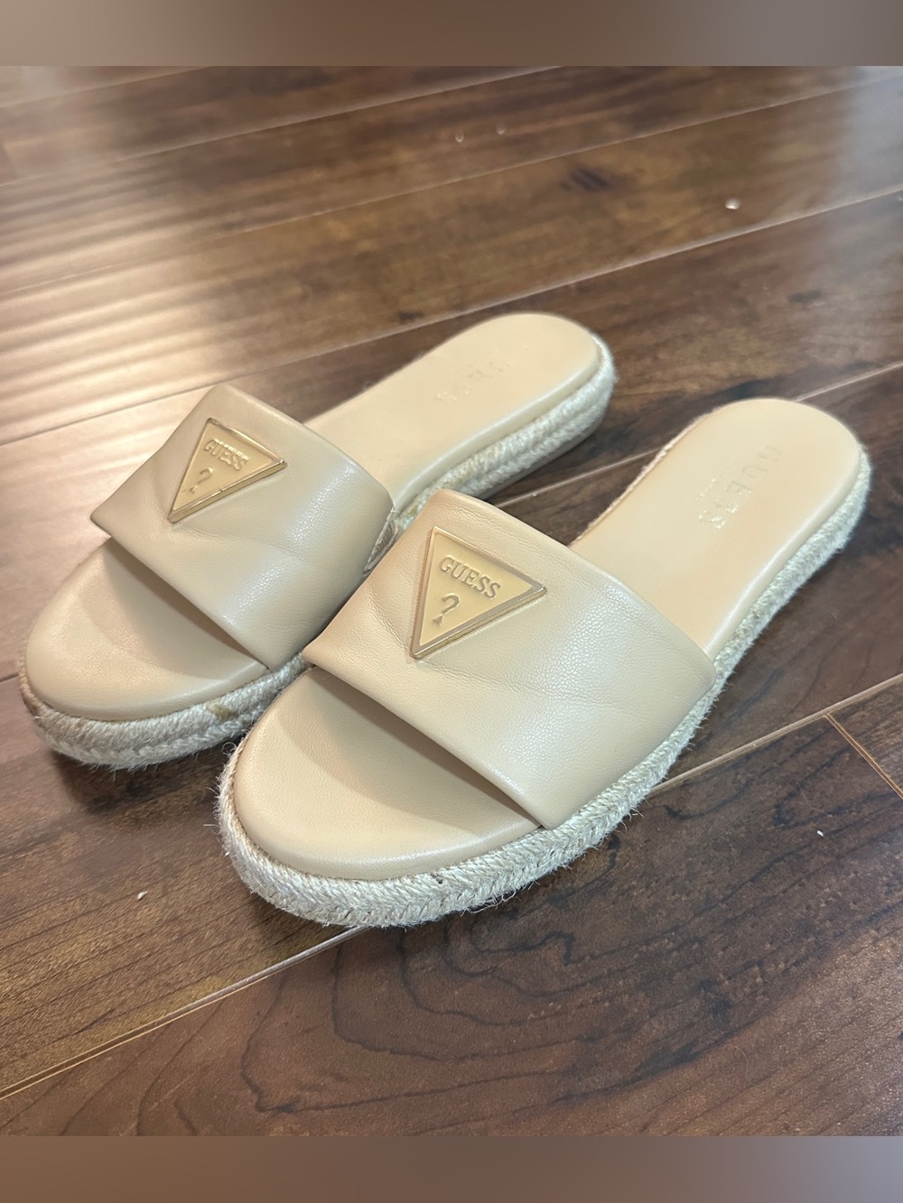 GUESS Cream Slide Sandals with Espadrille Rope Sole